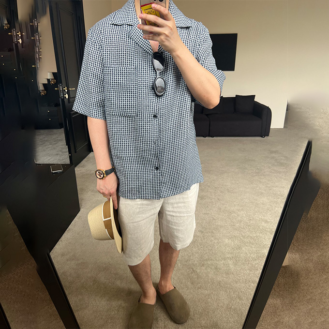 loro piana ss25 federico houndstooth linen short sleeve shirt